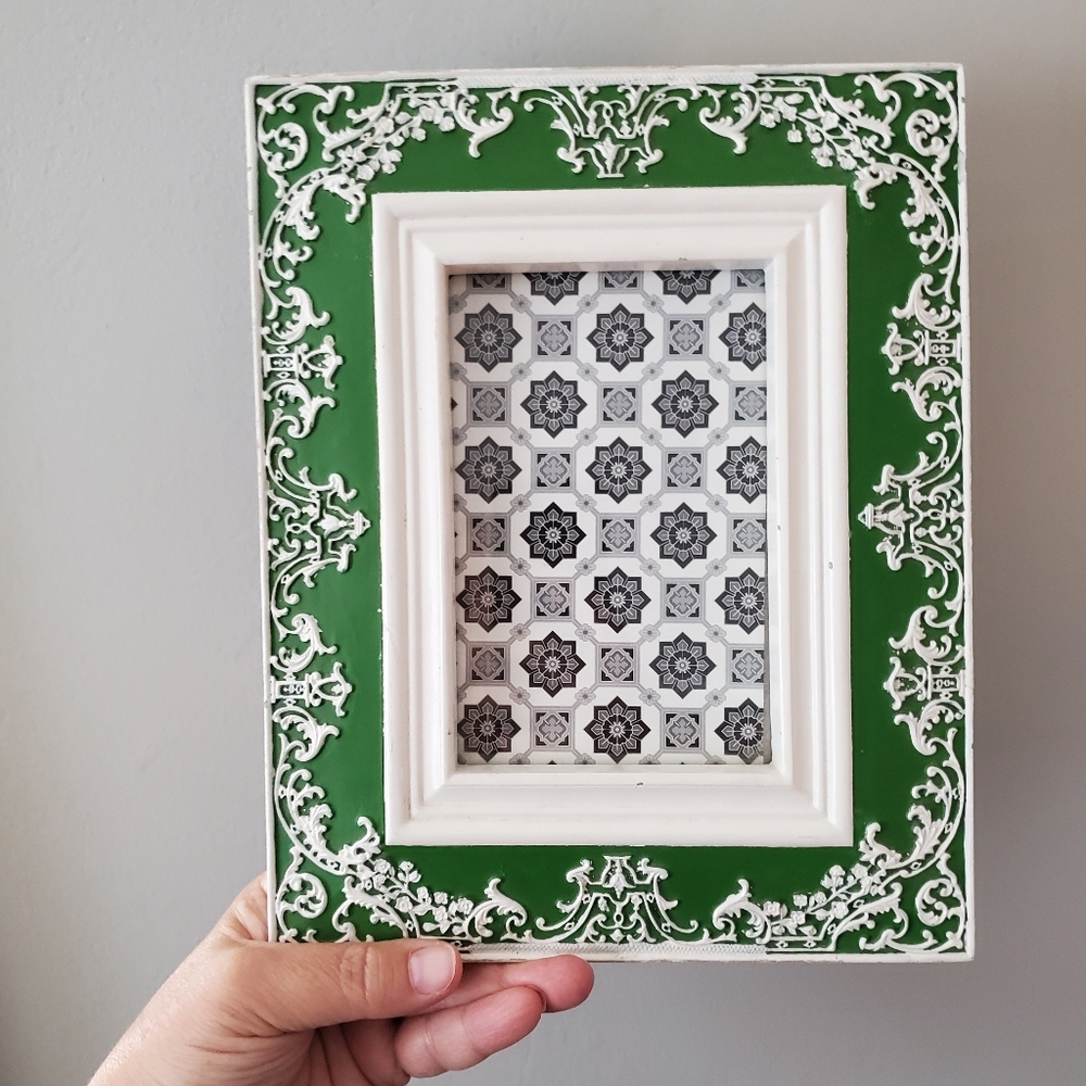 Anthropologie Picture Frame Raised White Scroll Design